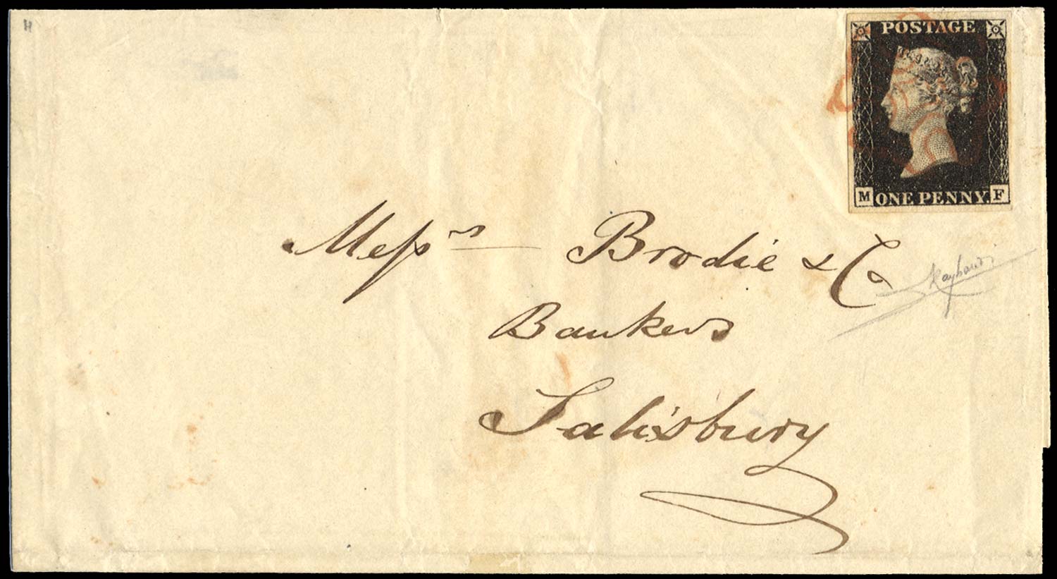 GB 1840  SG2 Pl.4 Penny Black on cover