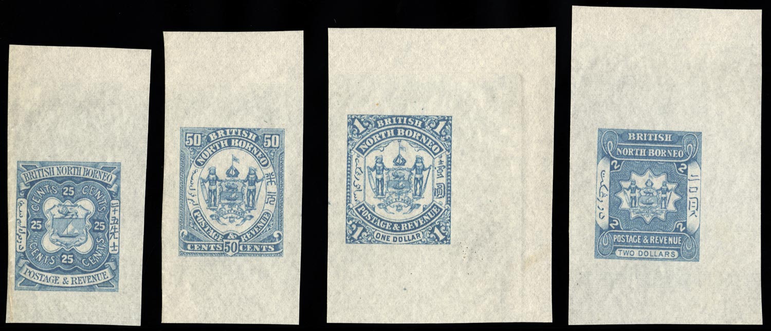 North Borneo SG 45/8 1888-92 25c to $2, types 15 to 18 , each die a proof from the original engraves dies