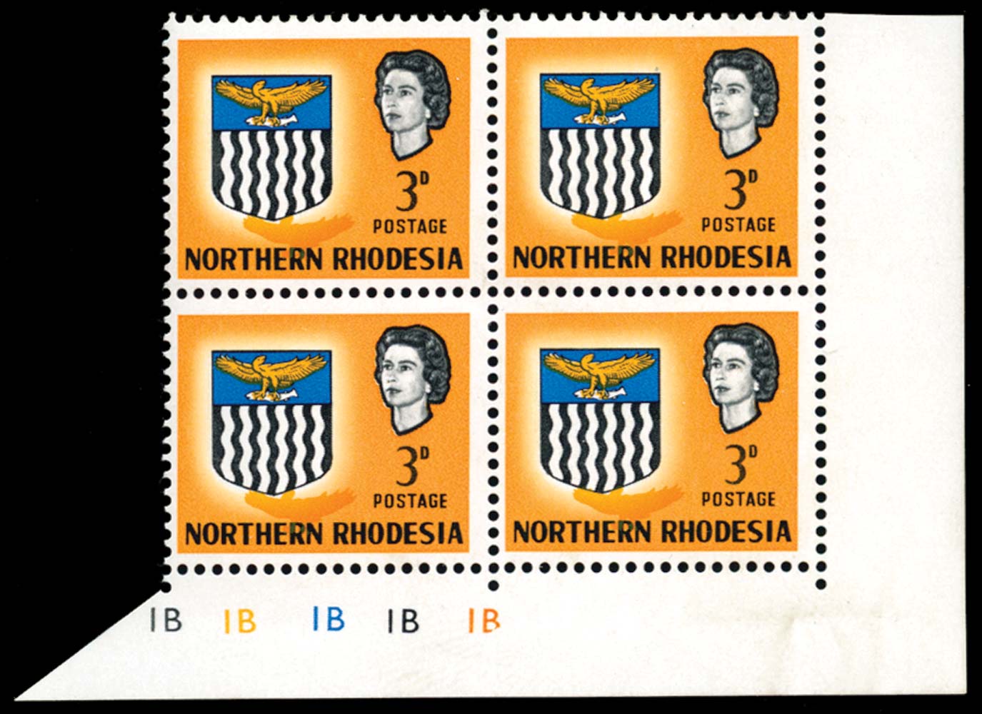 NORTHERN RHODESIA 1963  SG78c Mint unmounted QEII 3d yellow error ORANGE (EAGLE) PRINTED DOUBLE