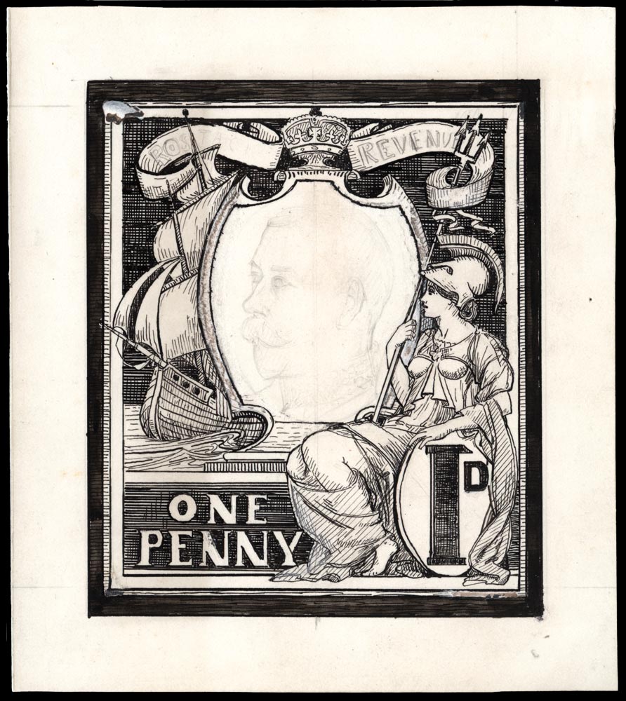 GB 1911  SG. Essay Large pen and ink Artwork Essay by Bertram Mackennal