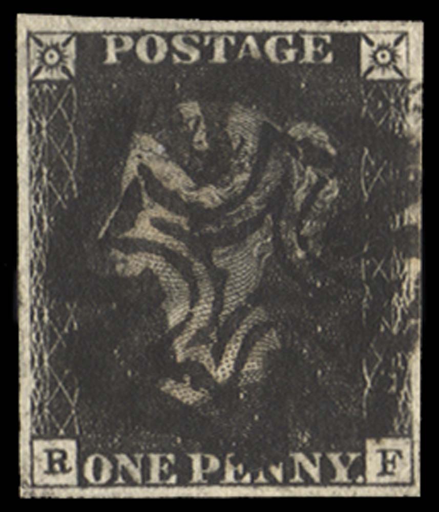 GB 1840  SG2 Pl.5 Penny Black cancelled with a Manchester "Fishtail" MC