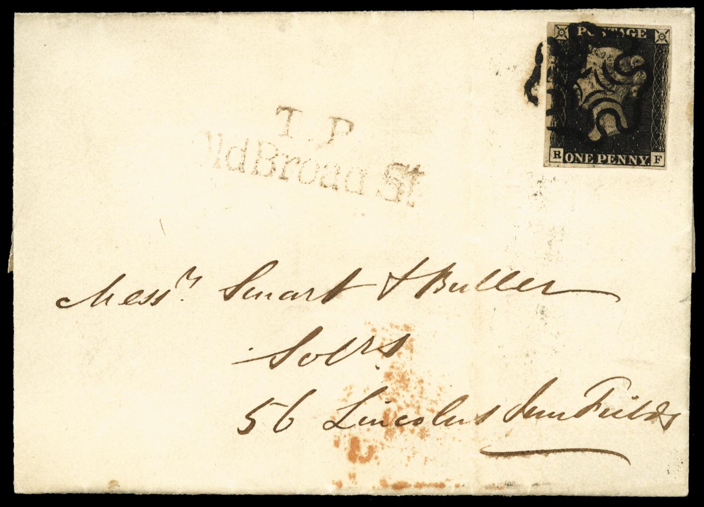 GB 1840  SG2 Pl.5 Penny Black on cover