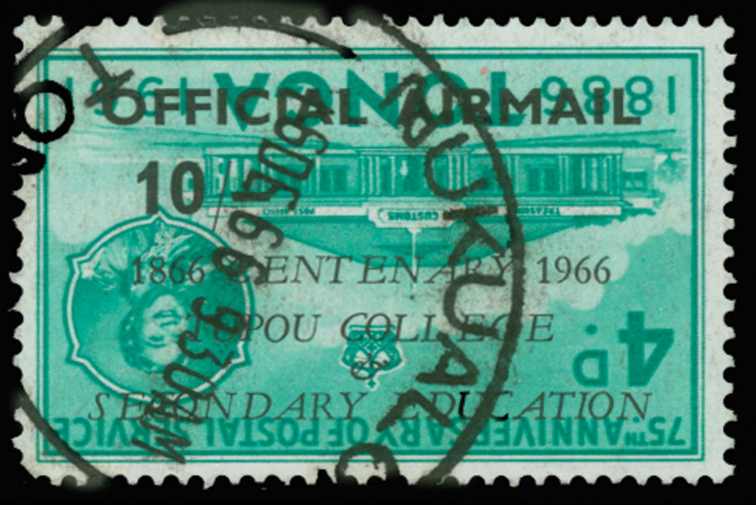 TONGA 1966  SGO19a Official Airmail 10s on 4d blue-green error Surcharge inverted
