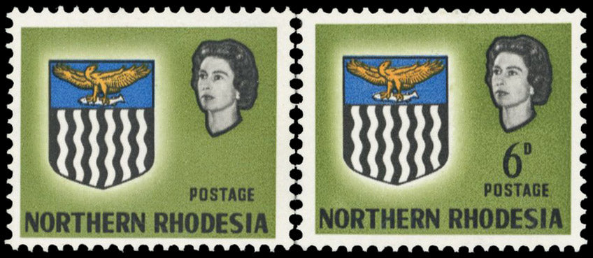 Northern Rhodesia SG 80a mint 1963 Arms 6d light olive-green, error Value Omitted