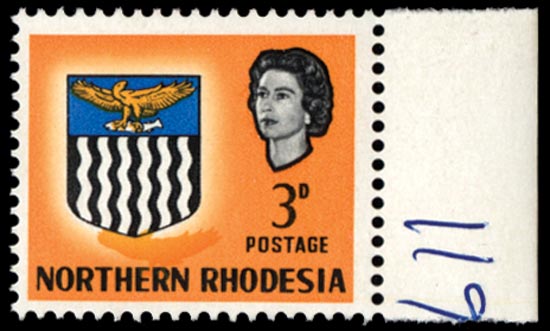 Northern Rhodesia SG 78c mint 1963 3d yellow, error 'ORANGE (EAGLE) PRINTED DOUBLE'
