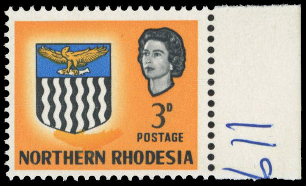 Northern Rhodesia SG 78c mint 1963 3d yellow, error 'ORANGE (EAGLE) PRINTED DOUBLE'