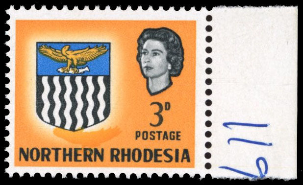 Northern Rhodesia SG 78c mint 1963 3d yellow, error 'ORANGE (EAGLE) PRINTED DOUBLE'