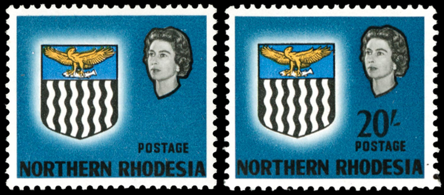Northern Rhodesia SG 88a mint 1963 Arms 20s blue, Error Value Omitted