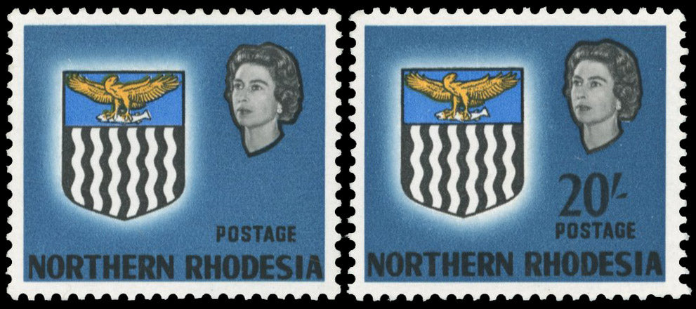 Northern Rhodesia SG 88a mint 1963 Arms 20s blue, Error Value Omitted
