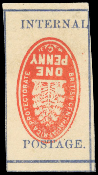 Nyasaland SG 54b mint 1898 (11 Mar) 1d vermilion and grey-blue 'Cheque stamp) error of CENTRE INVERTED