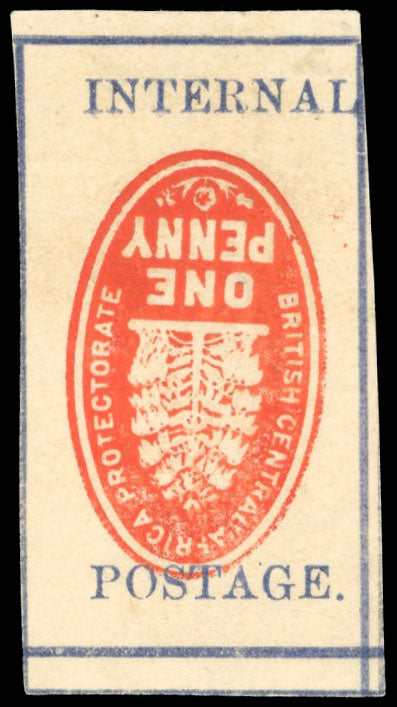 Nyasaland SG 54b mint 1898 (11 Mar) 1d vermilion and grey-blue 'Cheque stamp) error of CENTRE INVERTED