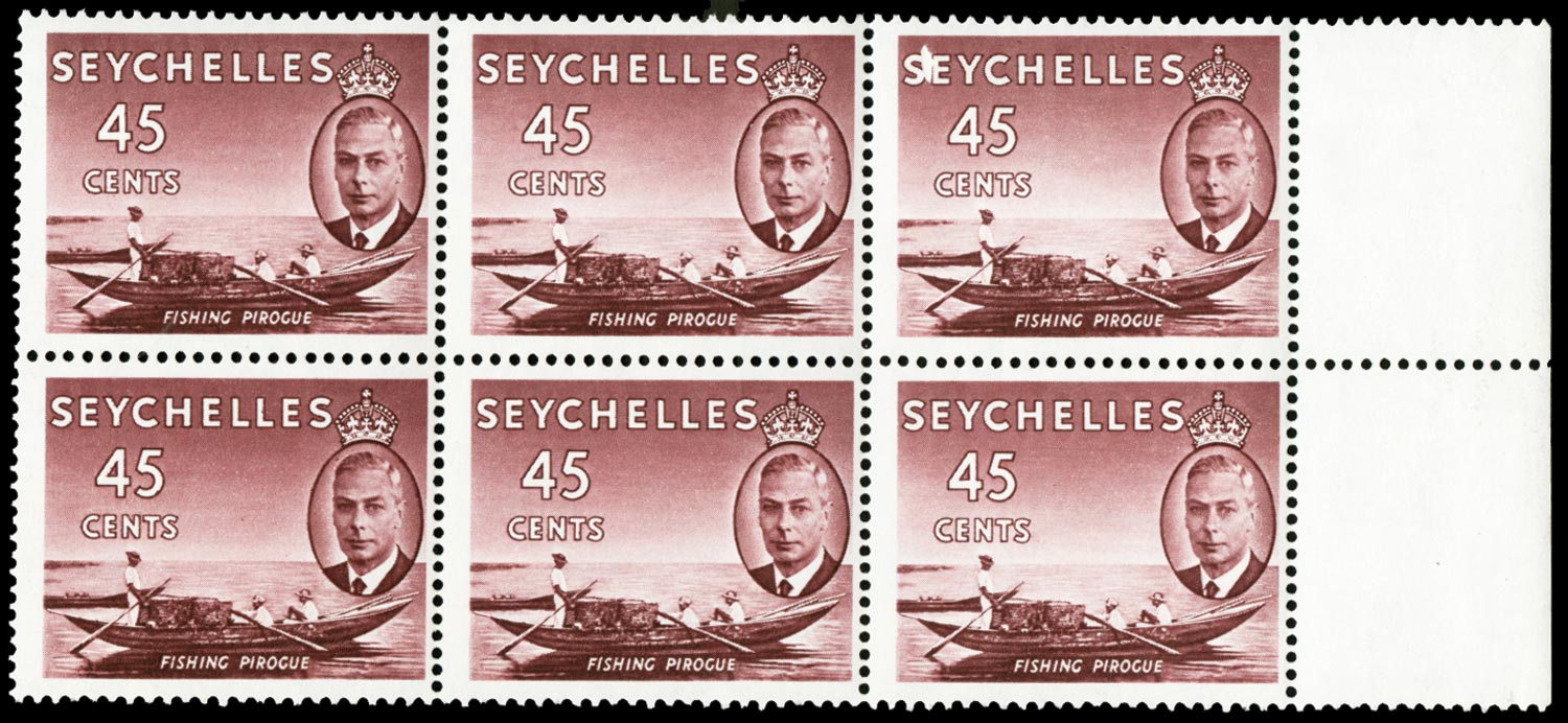 SEYCHELLES 1952  SG166/a Mint 45c watermark error CROWN MISSING