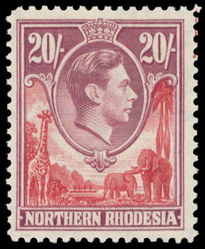 Northern Rhodesia SG 45 mint 1938-52 20s carmine-red and rose-purple, unmounted