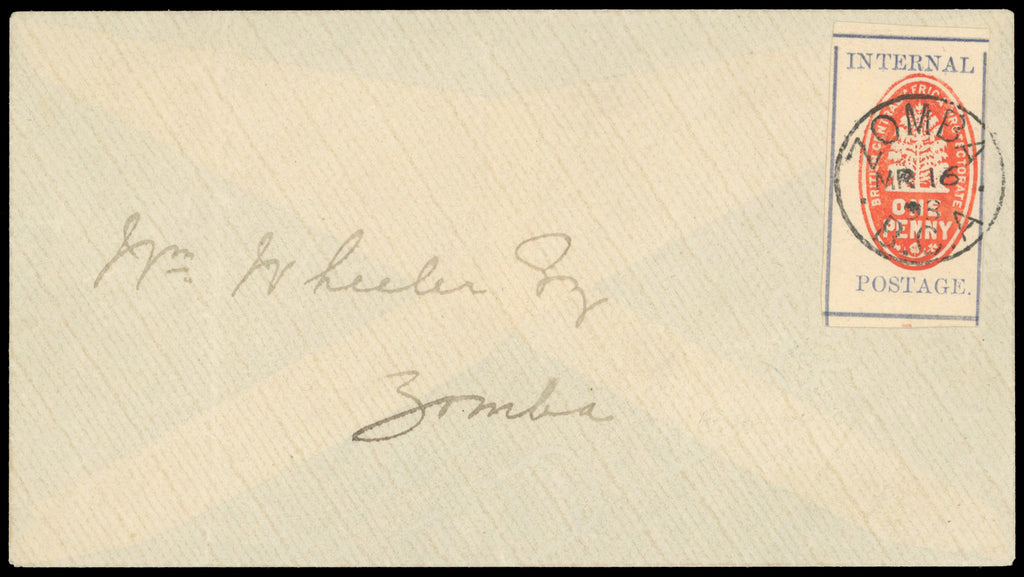 Nyasaland SG 54 cover 1898 (Mar) locally addressed cover to 'Wm Wheeler Esq, Zomba