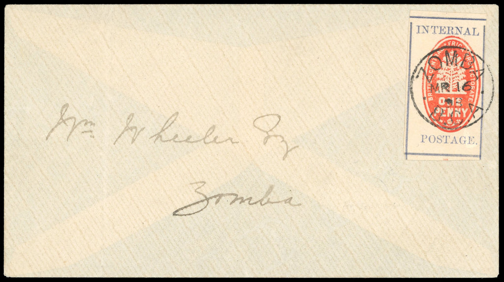 Nyasaland SG 54 cover 1898 (Mar) locally addressed cover to 'Wm Wheeler Esq, Zomba