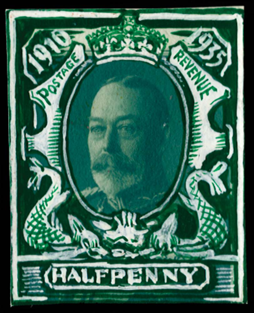 GB 1935  SG453var Essay - &frac12;d Silver Jubilee hand painted
