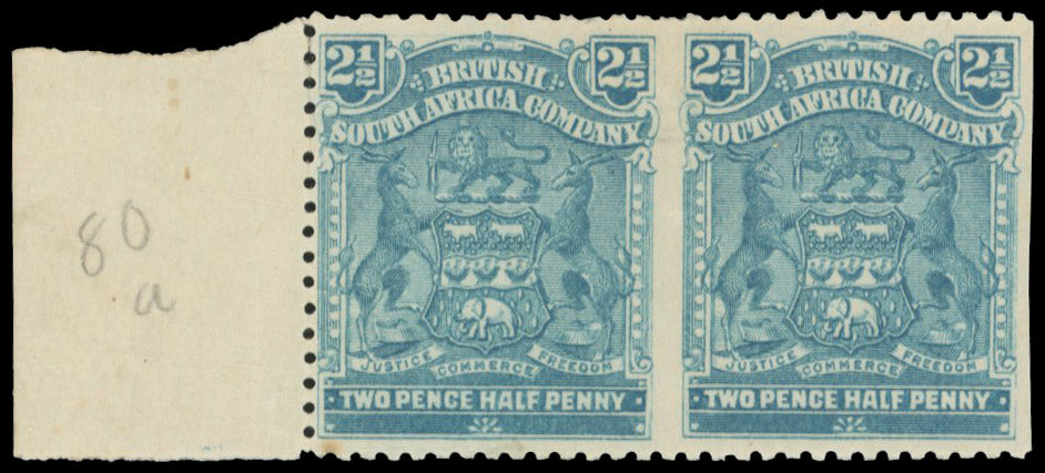 Rhodesia SG 80a mint 1898-1908 2 1/2d dull blue, horizontal pair