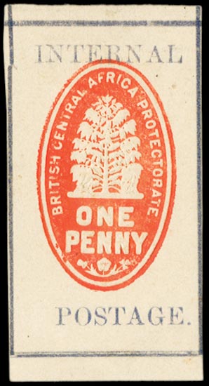 Nyasaland SG 54a mint 1898 (11 Mar) 'Cheque stamp' 1d vermilion on grey-blue.
