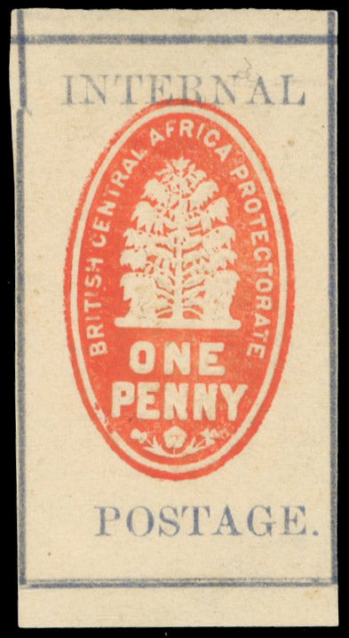 Nyasaland SG 54a mint 1898 (11 Mar) 'Cheque stamp' 1d vermilion on grey-blue.