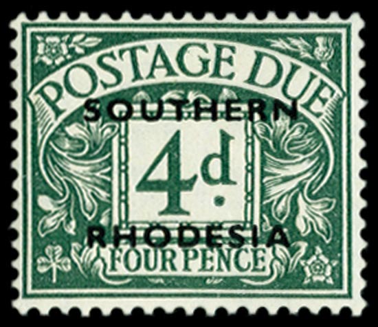 Southern Rhodesia SG D6 mint Postage Due 1951 4d dull grey-green