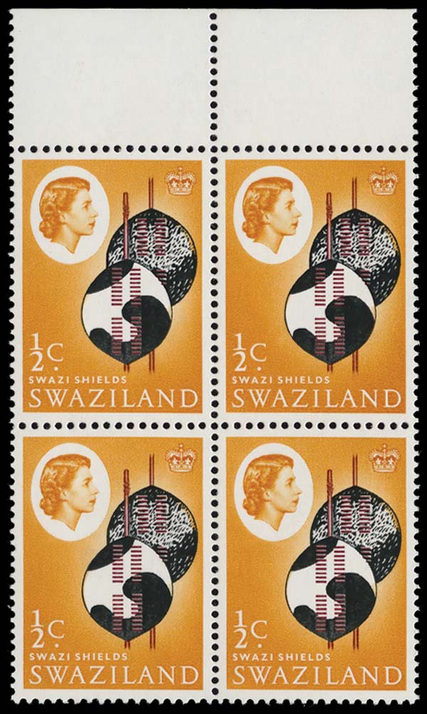 SWAZILAND 1968  SG142b Mint unmounted Independence &frac12;c with Albino overprint
