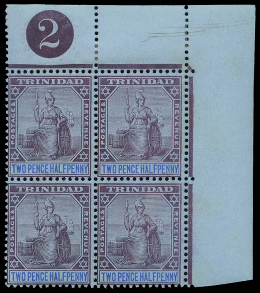 TRINIDAD 1904  SG136 Mint Britannia 2&frac12;d purple and blue on blue watermark multiple Crown CA