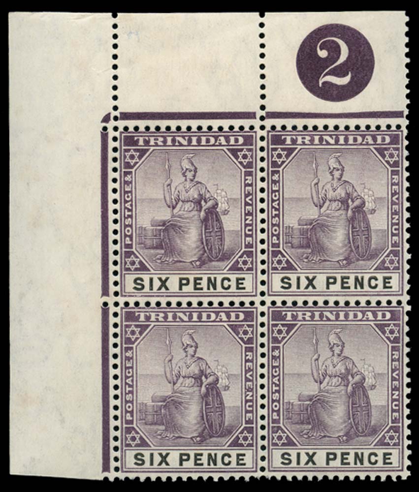 TRINIDAD 1904  SG139 Mint Britannia 6d dull purple and black watermark multiple Crown CA