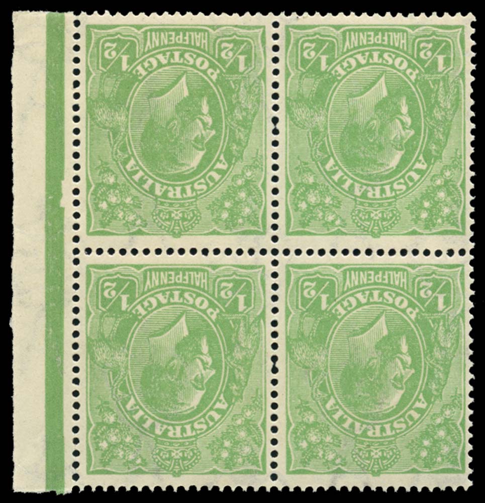 AUSTRALIA 1918  SG48w Mint unmounted KGV &frac12;d green variety Watermark inverted