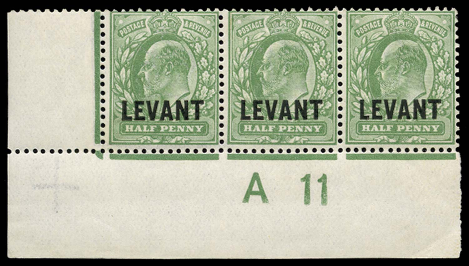 BRITISH LEVANT 1905  SGL11 Mint unmounted KEVII &frac12;d dull yellow-green A 11 control