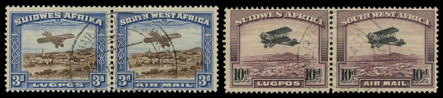 SOUTH WEST AFRICA 1931  SG86/7 Used Airmail 3d and 10d pairs