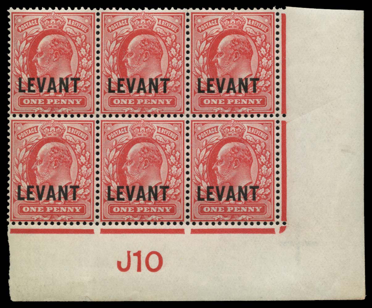 BRITISH LEVANT 1905  SGL2 Mint KEVII 1d scarlet J10 control block