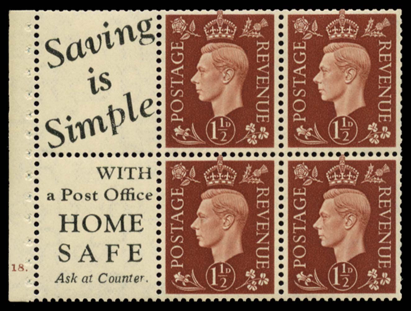 GB 1937  SG464b Booklet pane