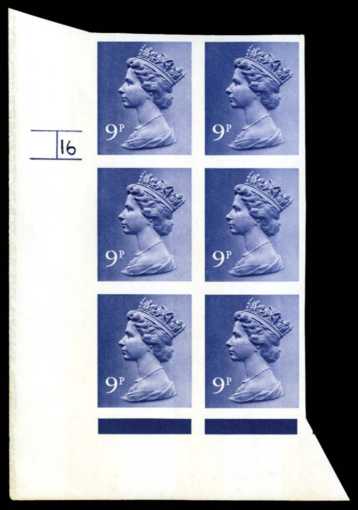GB 1976  SGX883a Mint - Imperf Cyl.16 block of six