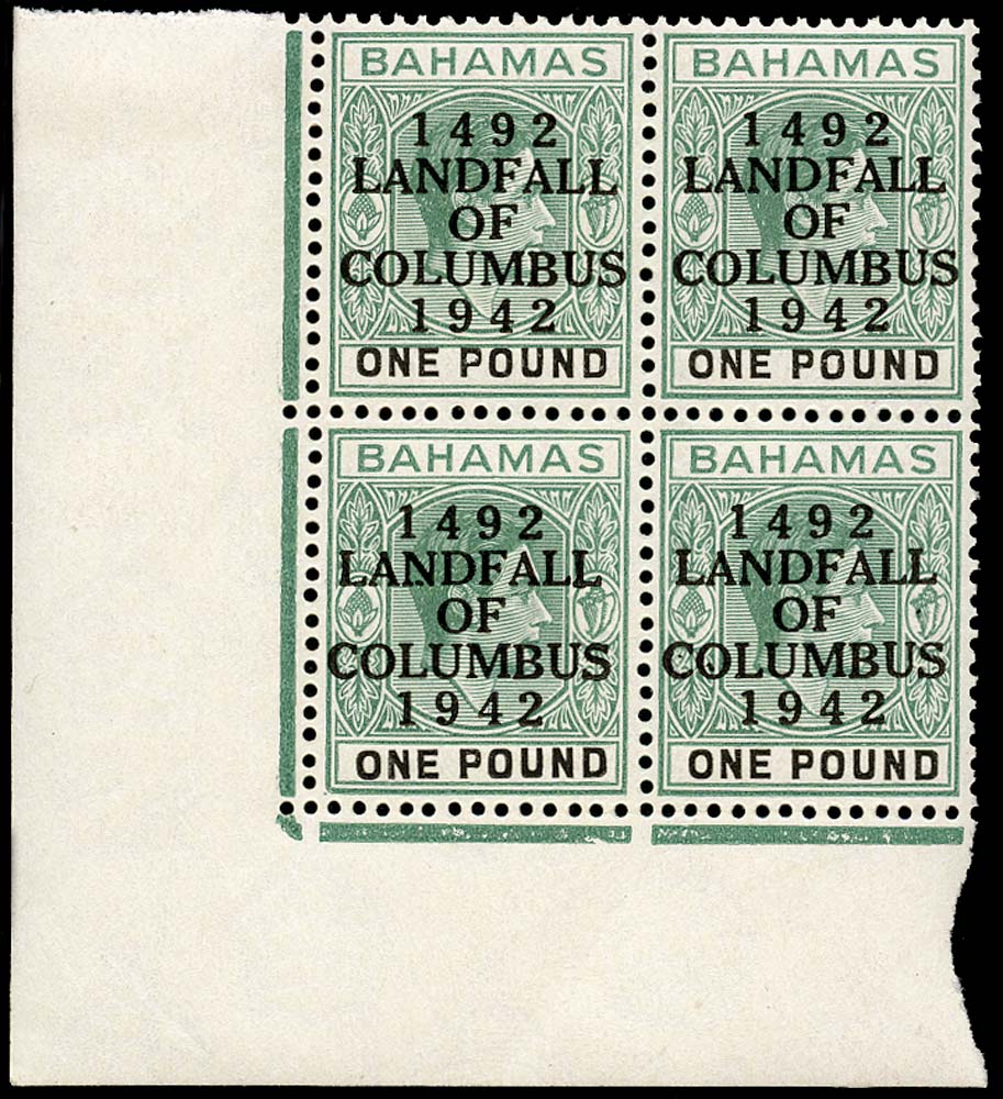 BAHAMAS 1942  SG175a Mint Landfall of Columbus £1 ordinary paper