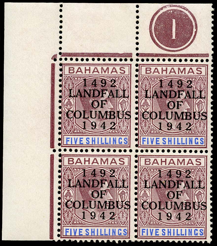 BAHAMAS 1942  SG174a Mint Landfall of Columbus 5s ordinary paper