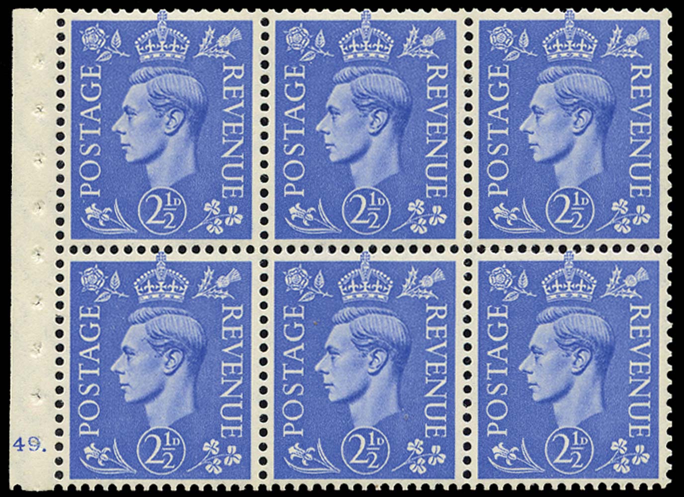 GB 1942  SG489f Booklet pane - Cylinder J49. (dot)
