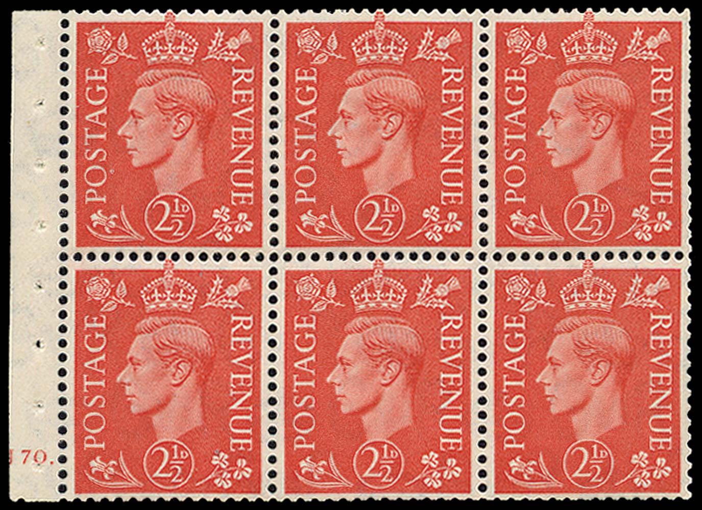 GB 1951  SG507c Booklet pane - Cylinder J70. (dot)