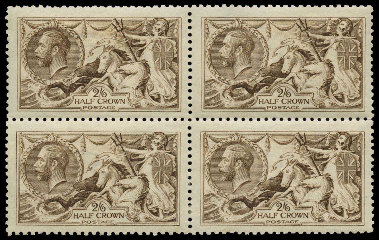 GB 1915  SG407var Mint Dark brown (Worn plate) M/M block of four