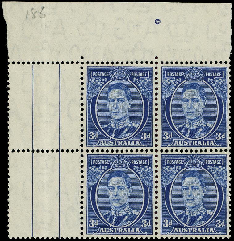 AUSTRALIA 1937  SG186 Mint unmounted 3d bright blue die III perf 15x14