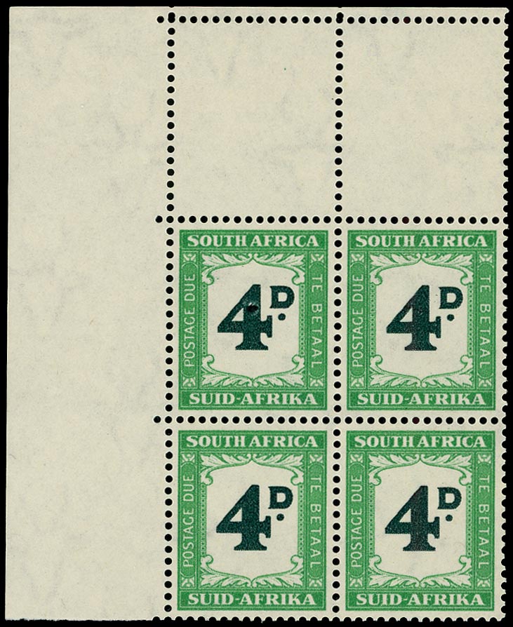 SOUTH AFRICA 1950  SGD42a Postage Due 4d deep myrtle-green and emerald variety Major retouch unmounted mint