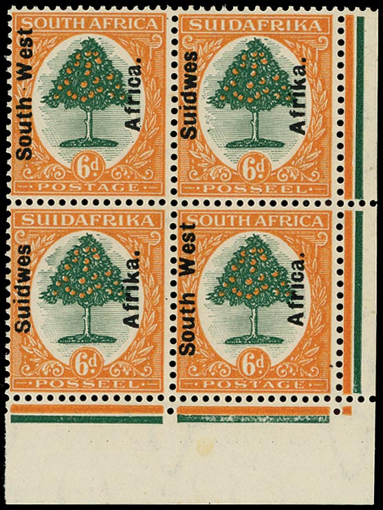 SOUTH WEST AFRICA 1926  SG43 Mint 6d green and orange variety Cloud to left of tree