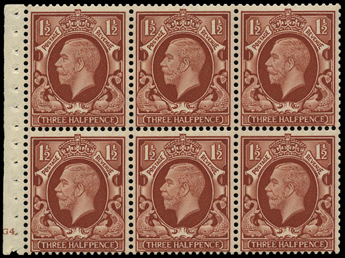 GB 1935  SG441f var Booklet pane (intermediate format) Cyl.G4.