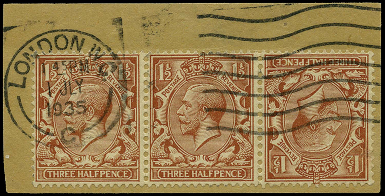 GB 1924  SG420a Used t√™te-b√™che strip of three