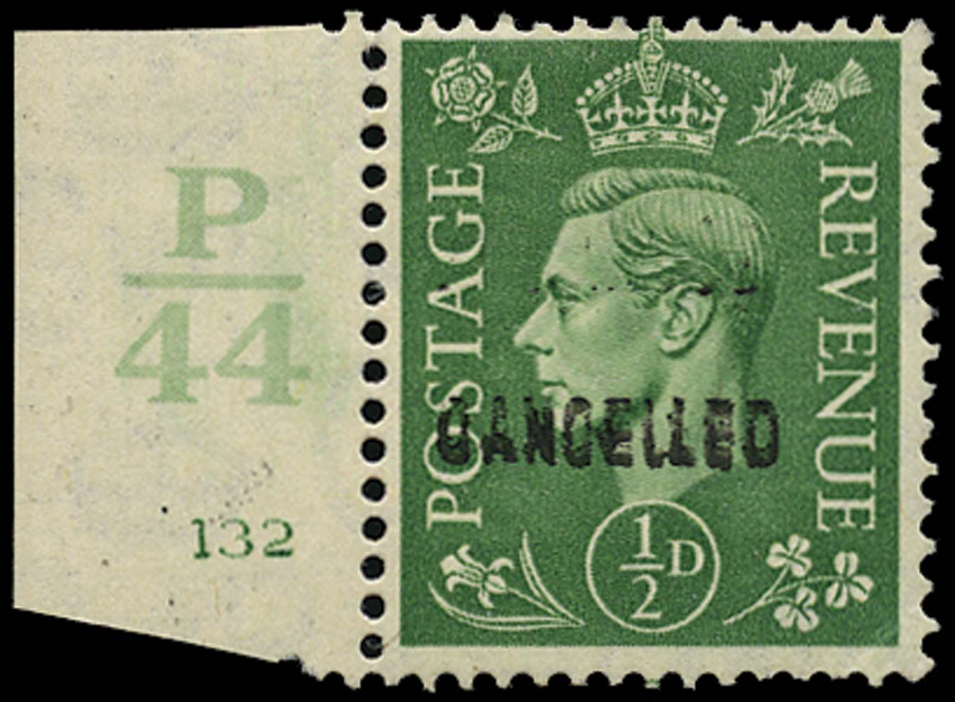 GB 1941  SG485var Specimen "CANCELLED" type 33, cylinder example