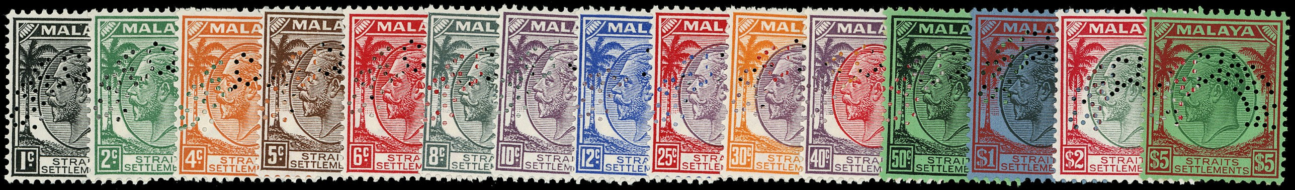MALAYA - STRAITS 1936  SG260s/74s Specimen KGV set of 15 to $5
