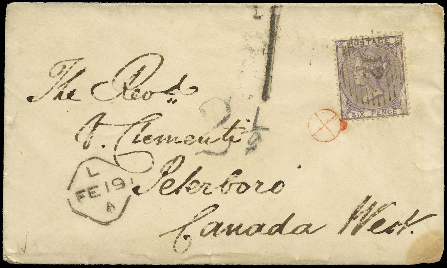 GB 1859  SG68 Cover London to Peterboro, Canada