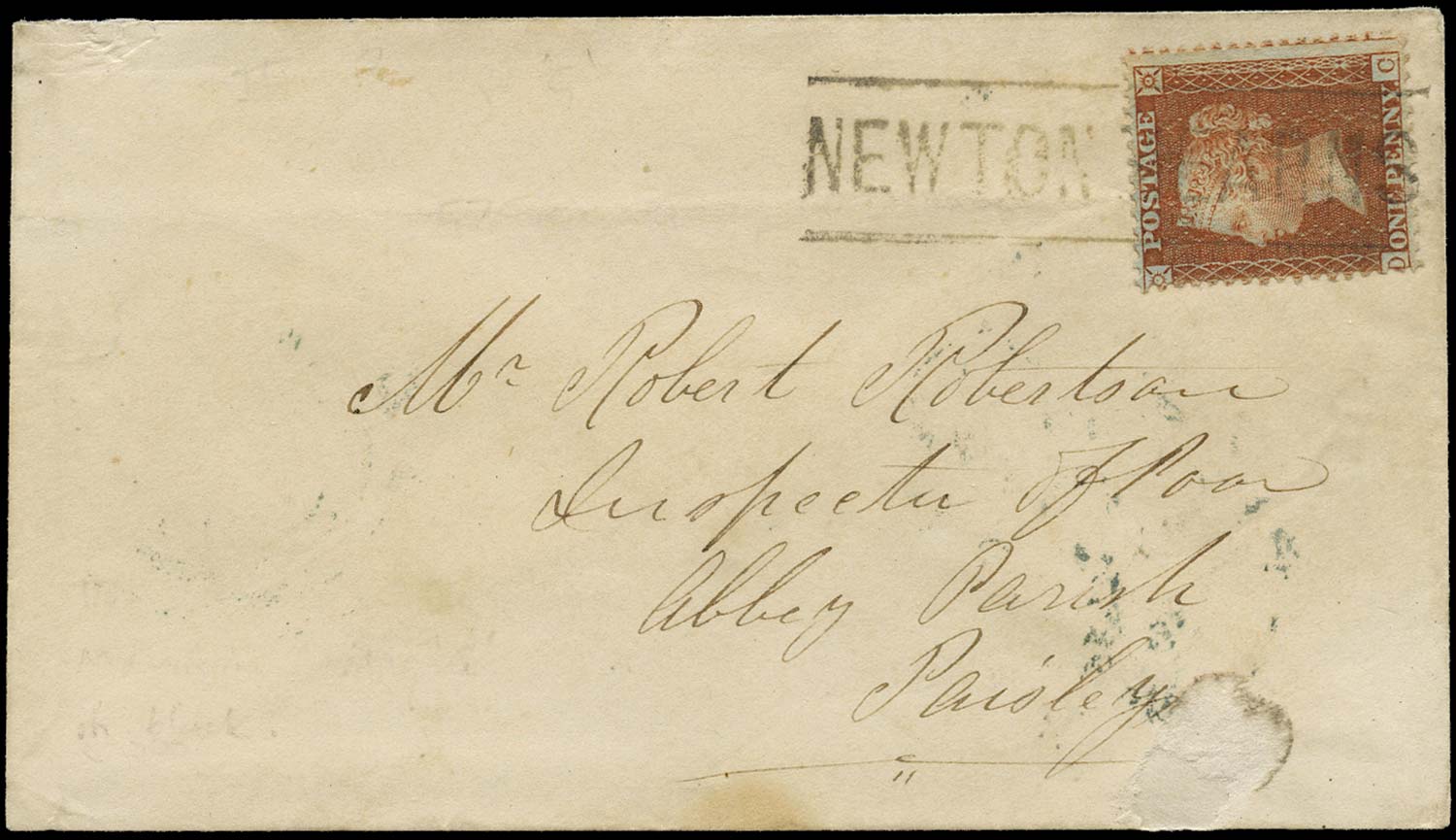 GB 1857  SG29 Pl.29 Cover "NEWTON MEARNS" Scots local (Type III)