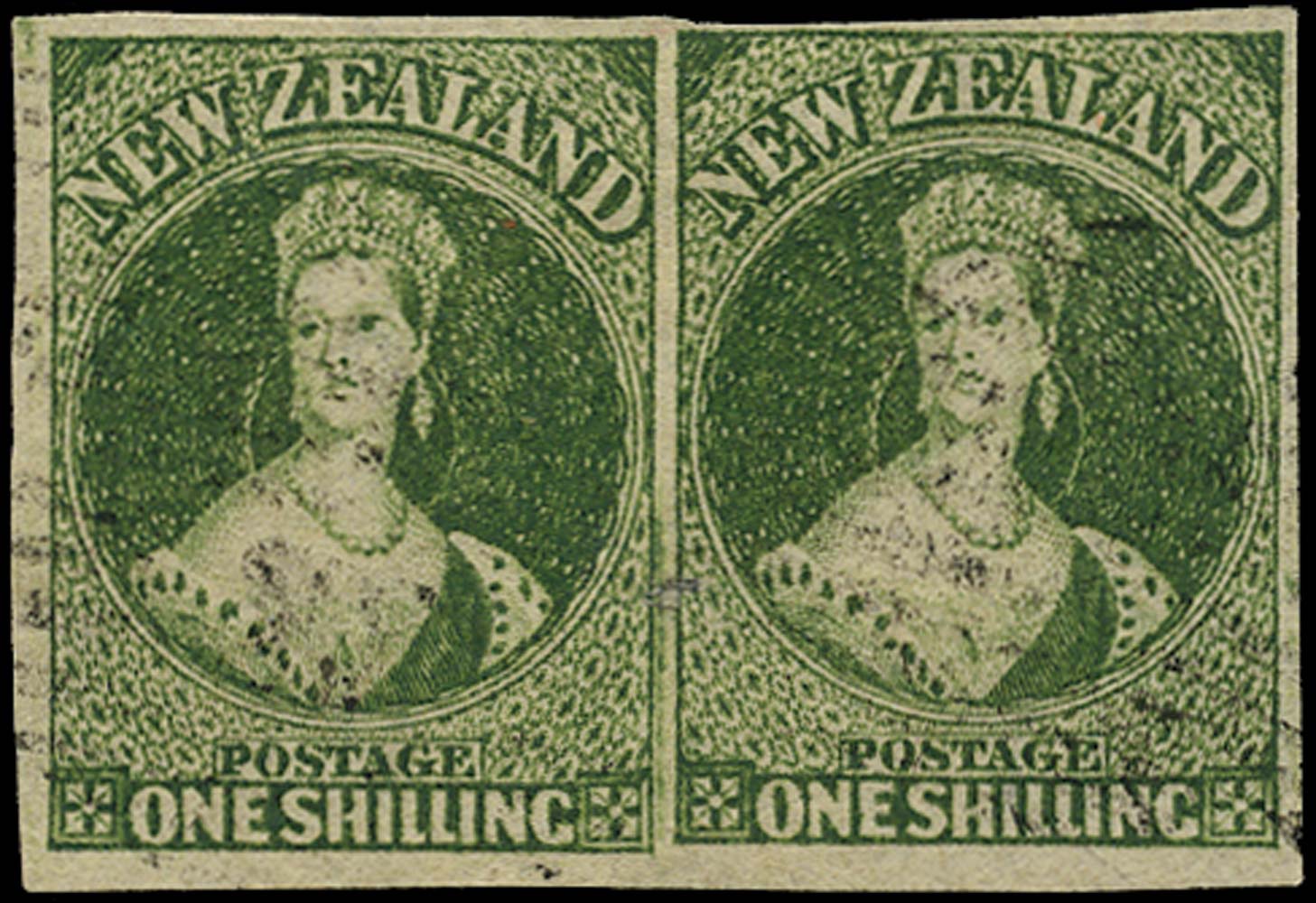 NEW ZEALAND 1862  SG46 Used 1s deep green watermark large star