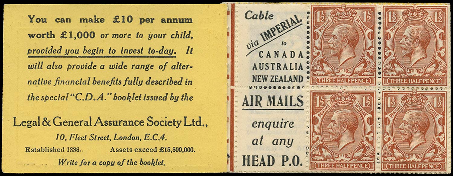 GB 1924  SG420d Booklet pane - Advert 3