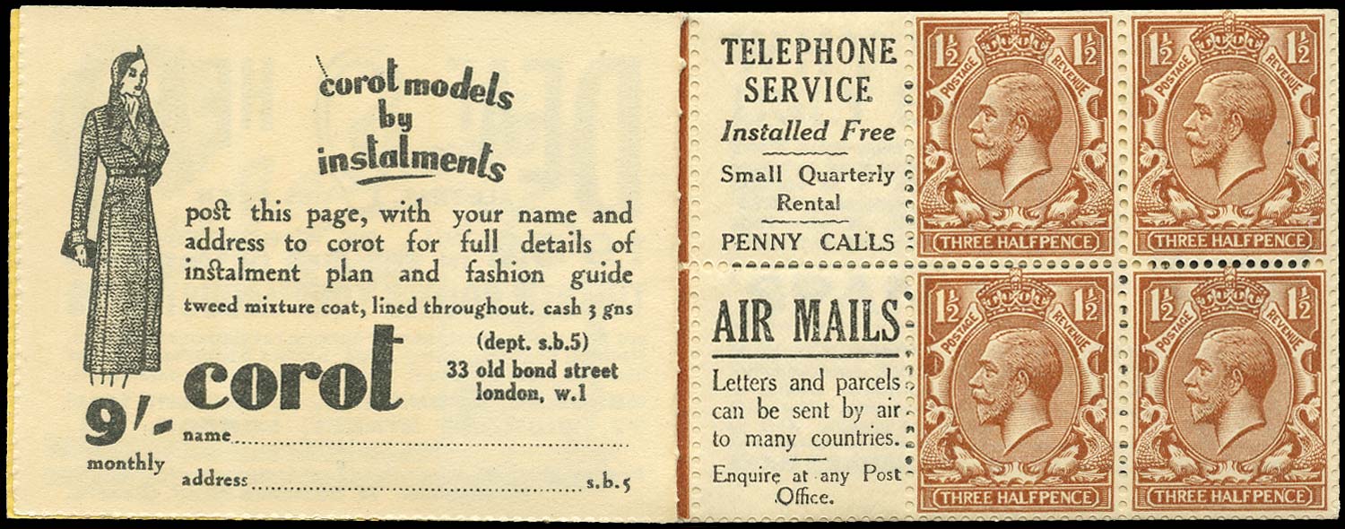 GB 1924  SG420d Booklet pane - Advert 9